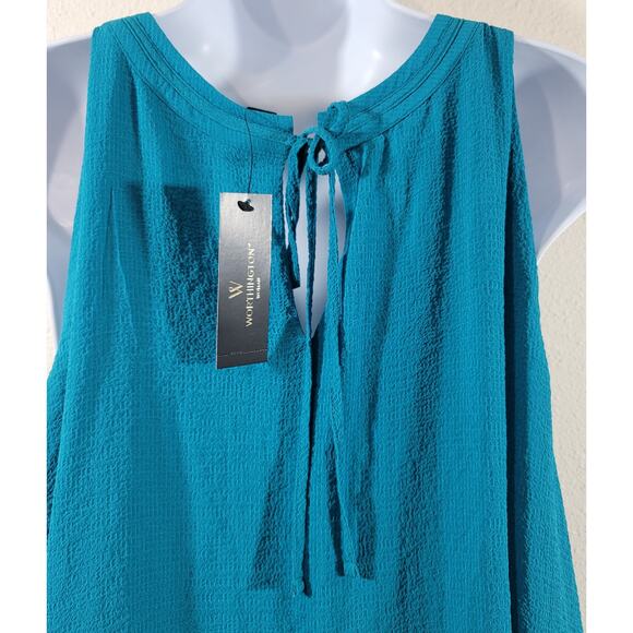 Worthington Woman Polynesian Blue Sleeveless Top 2X Plus New With Tag Flowy Soft - Picture 6 of 9
